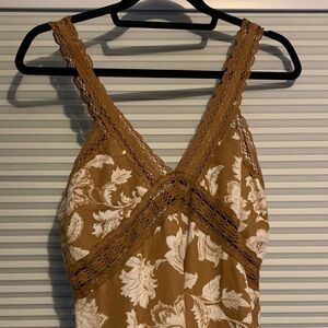 LOFT Brown and White Floral Midi Dress